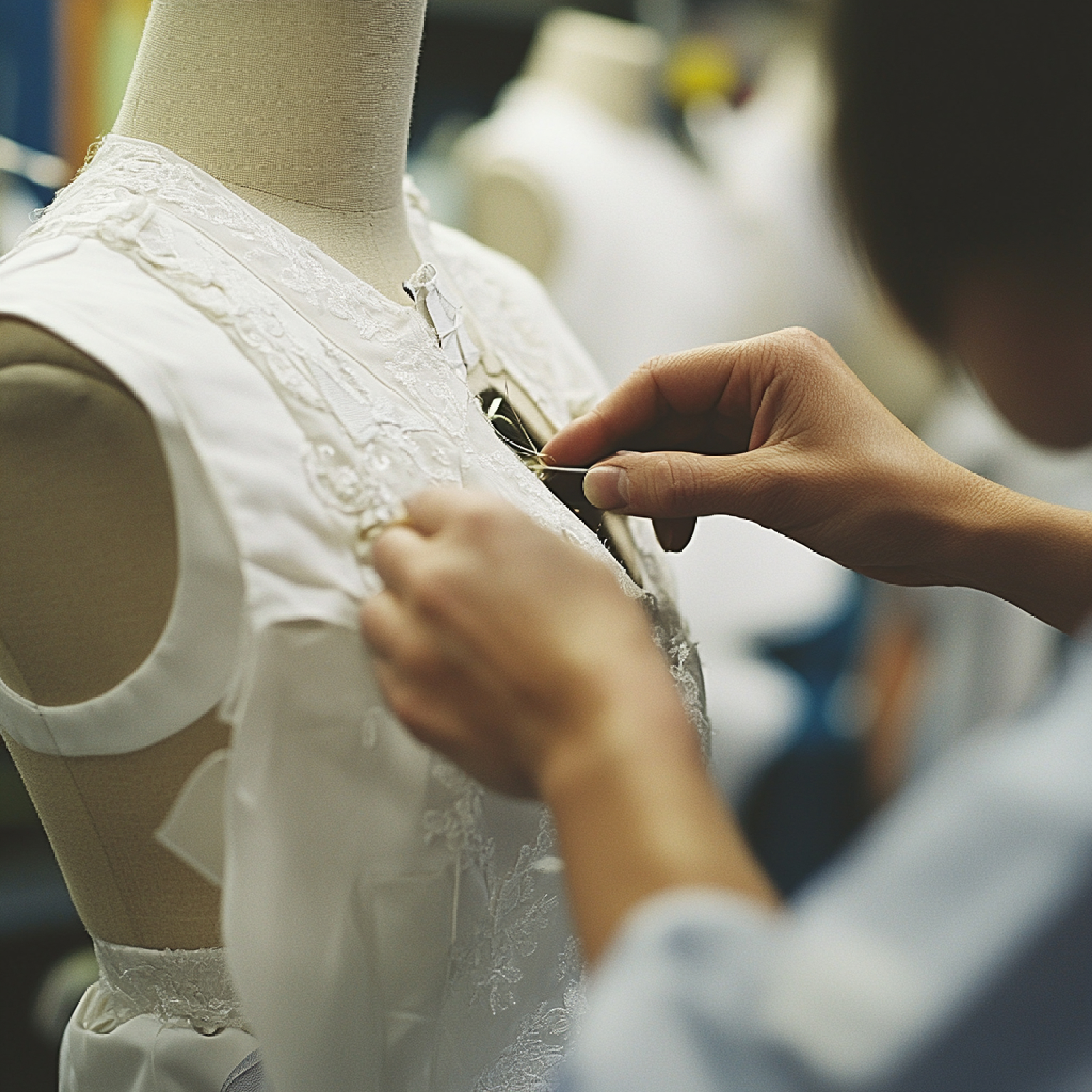 image person fitting garment dress form construction